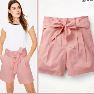Boden St Ives paper bag shorts Light Pink Linen Cotton Blend Size 6